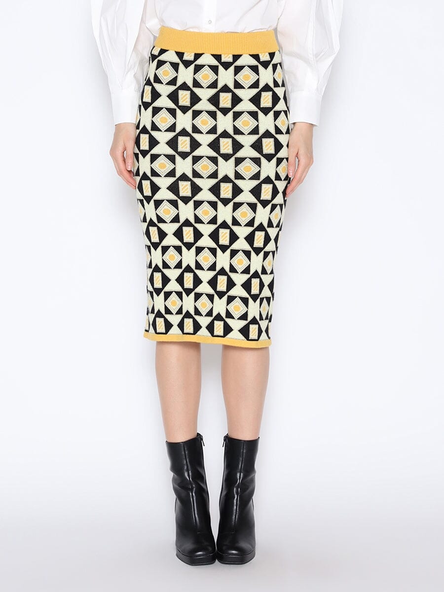 Patterned Wool Knitted Pencil Skirt SKIRT Gracia Fashion YELLOW S 