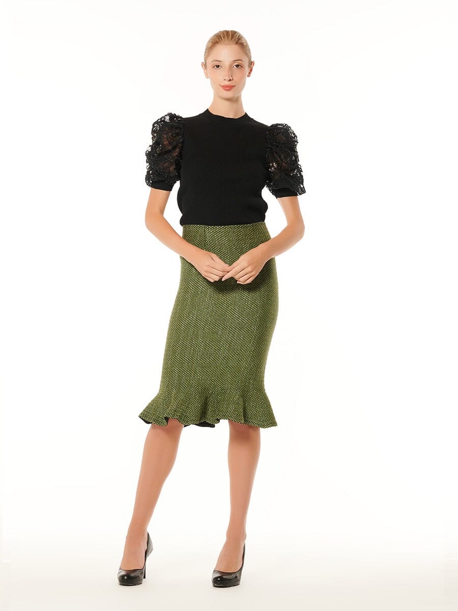 Peplum Frill Hem Bandage Midi Bodycon Skirt SKIRT Gracia Fashion GREEN S 