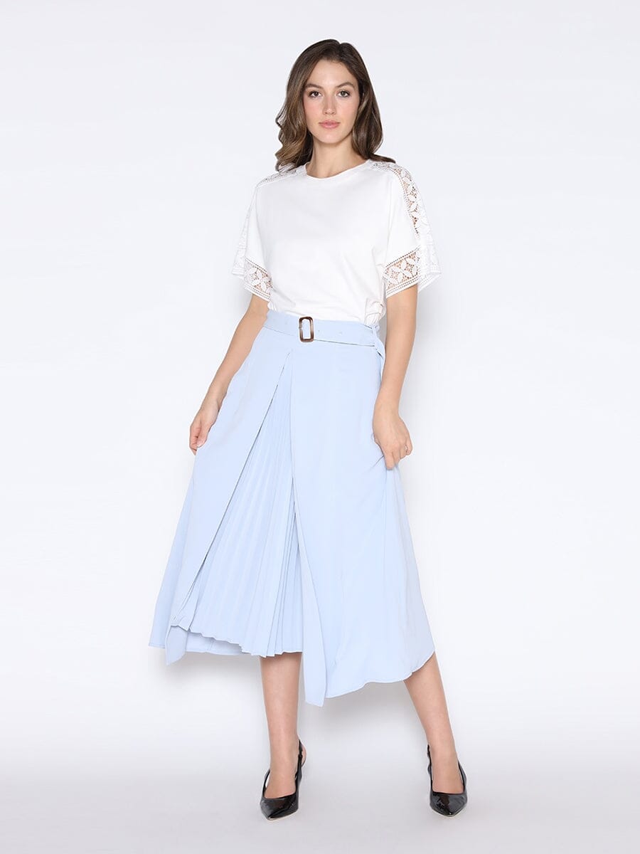 Pleat Contrast Buckle Belted Skirt SKIRT Gracia Fashion L/BLUE S 