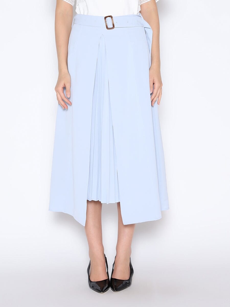 Pleat Contrast Buckle Belted Skirt SKIRT Gracia Fashion L/BLUE S 