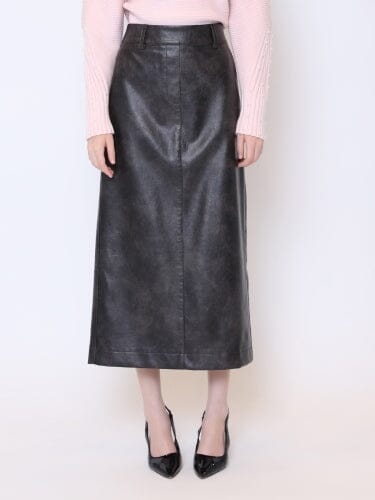 Pleather Knee Length Pencil Skirt Skirt SKIRT Gracia Fashion CHARCOAL S 