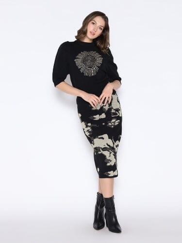 Print Wool Knitted Skirt SKIRT Gracia Fashion BLACK S 