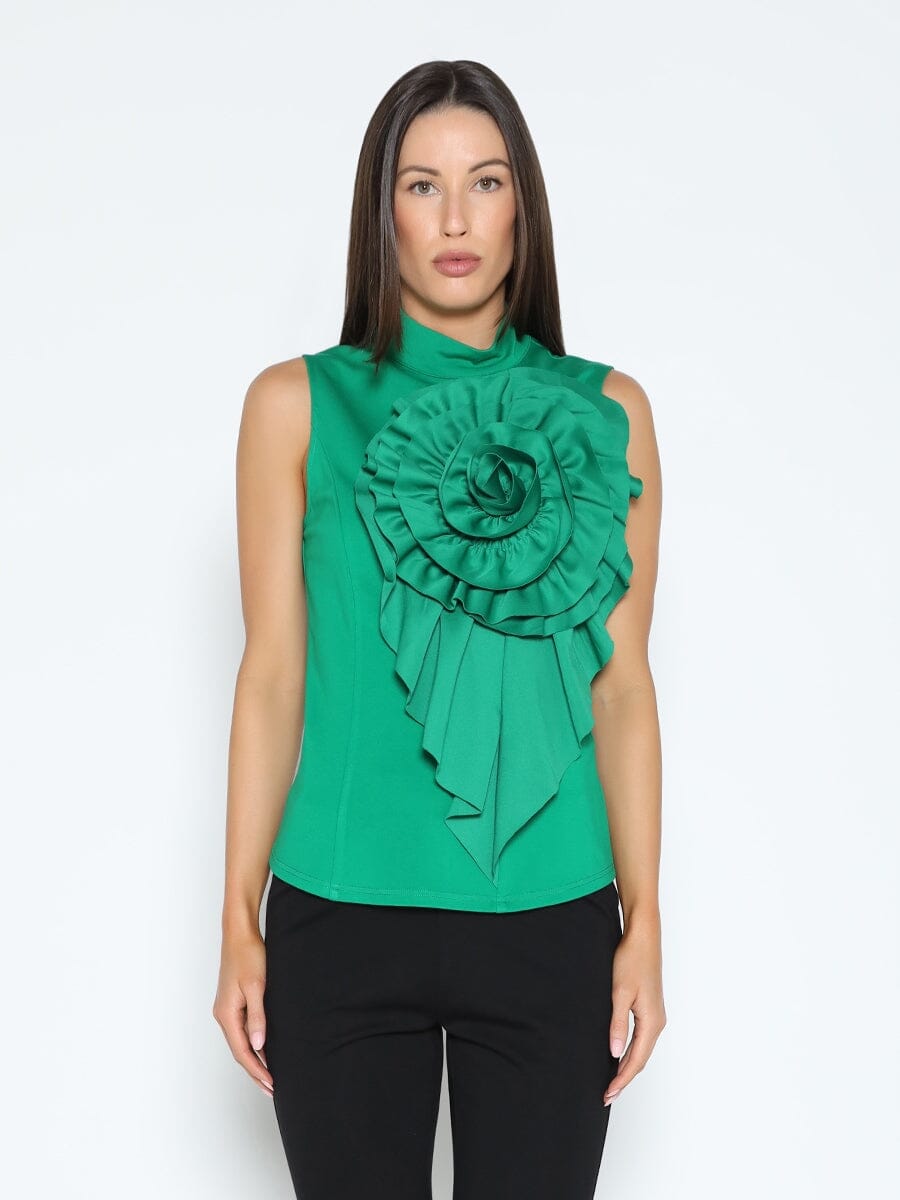 Ruffle Flower Detail Tank Top TOP Gracia Fashion GREEN S 