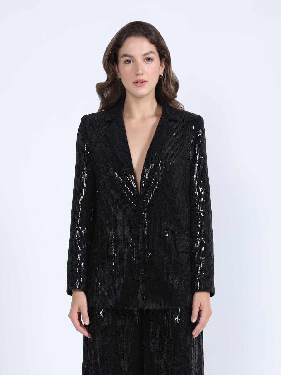 Sequin Embellished Blazer JACKET Gracia Fashion BLACK S 