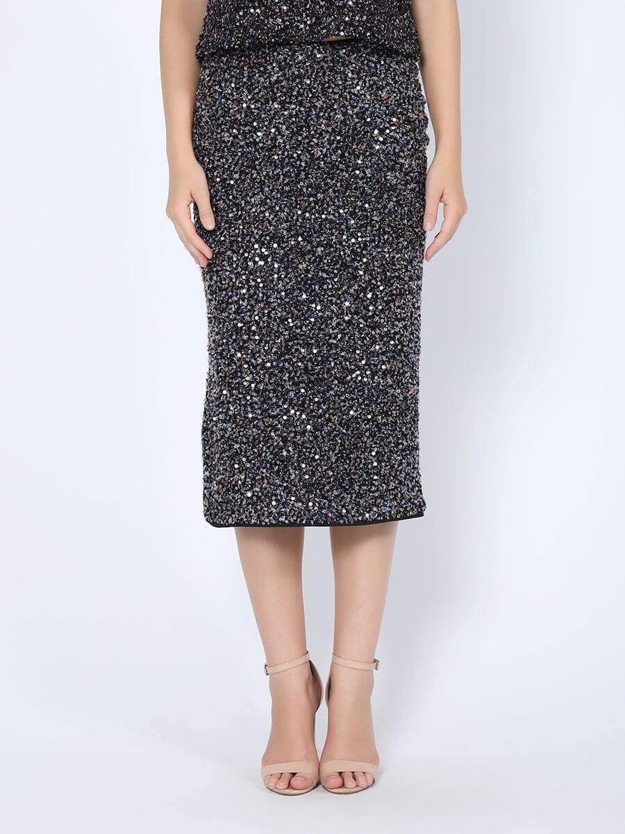 Sequined Midi Pencil Skirt SKIRT Gracia Fashion BLACK S 