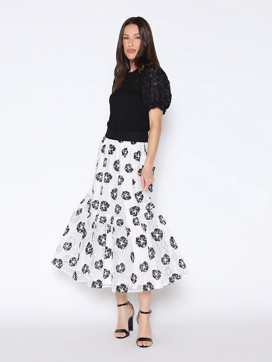 Sheer Floral A-Line Skirt SKIRT Gracia Fashion WHITE S 