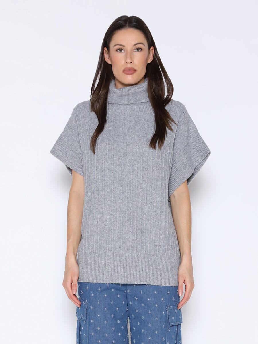 Short Sleeve Turtle Neck Sweater SWEATER Gracia Fashion GREY S 