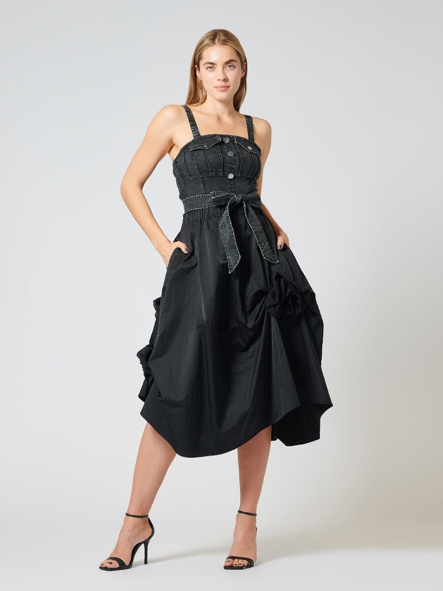 Side Trim Detail Gather Skirt SKIRT Gracia Fashion BLACK S 