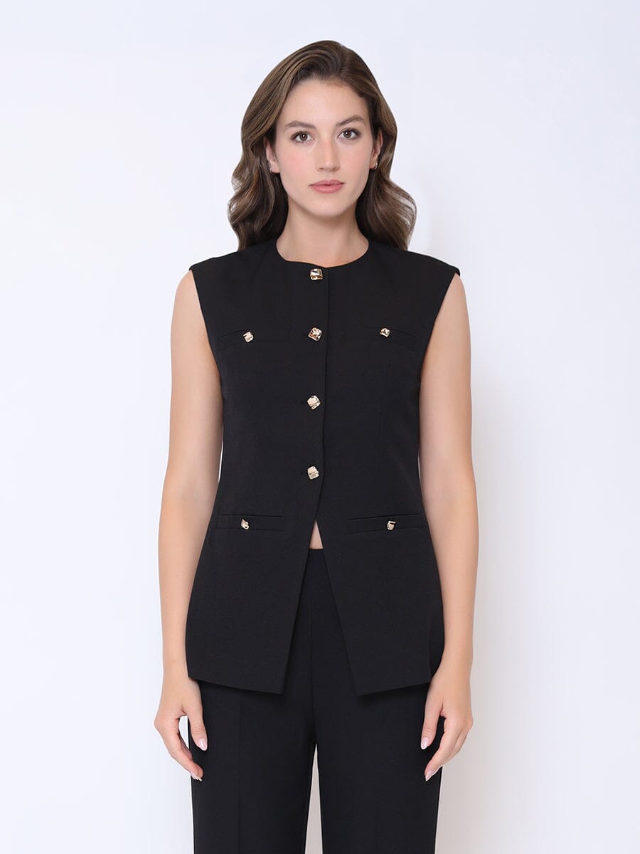 Sleeveless Breasted Waistcoat Vest SET Gracia Fashion BLACK S 