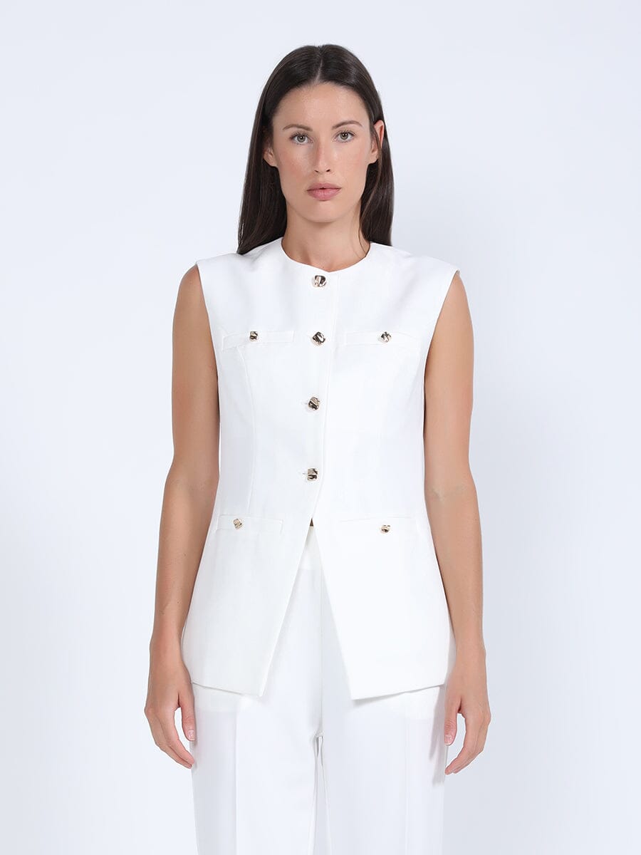 Sleeveless Breasted Waistcoat Vest SET Gracia Fashion WHITE S 