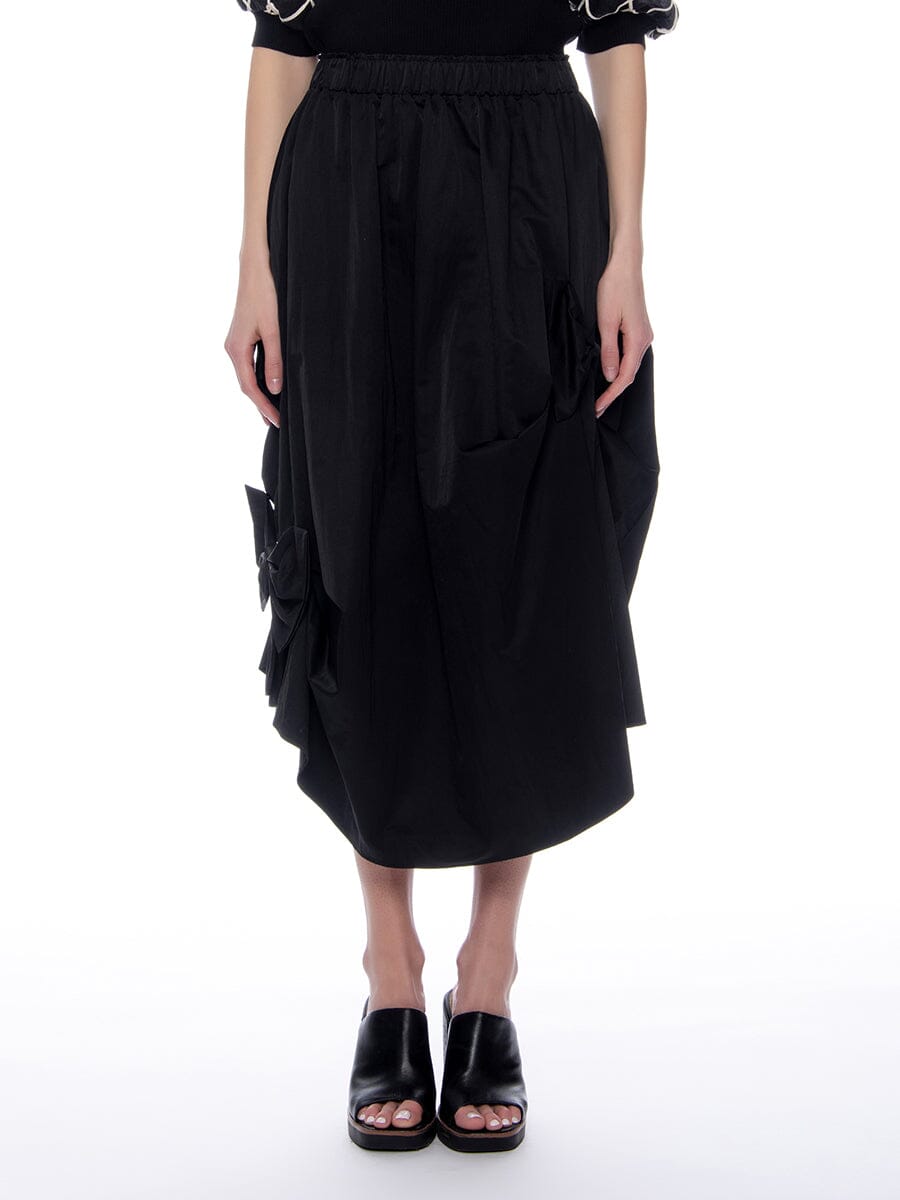 SMOCKED BOW-TIE MAXI SKIRT SKIRT Gracia Fashion BLACK S 