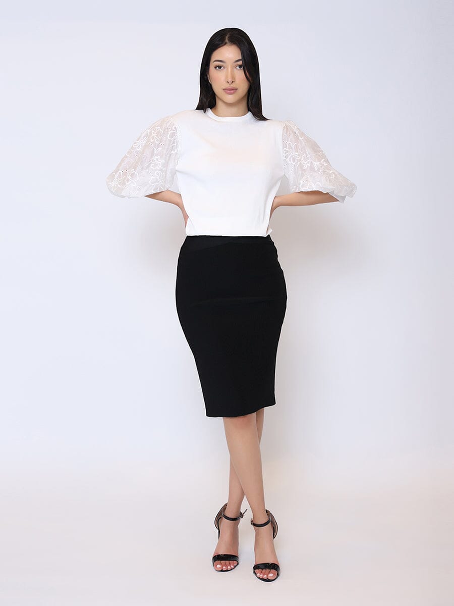 Solid Bodycon Pencil High Waist Bandage Skirt SKIRT Gracia Fashion BLACK S 