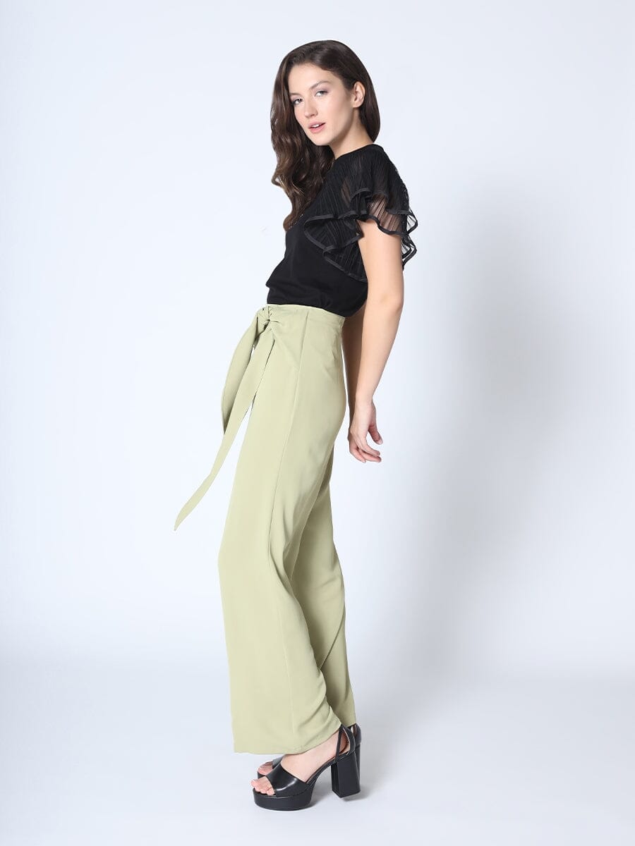 Solid Color Side Tie Straight Leg Pants PANTS Gracia Fashion LIGHT OLIVE S 