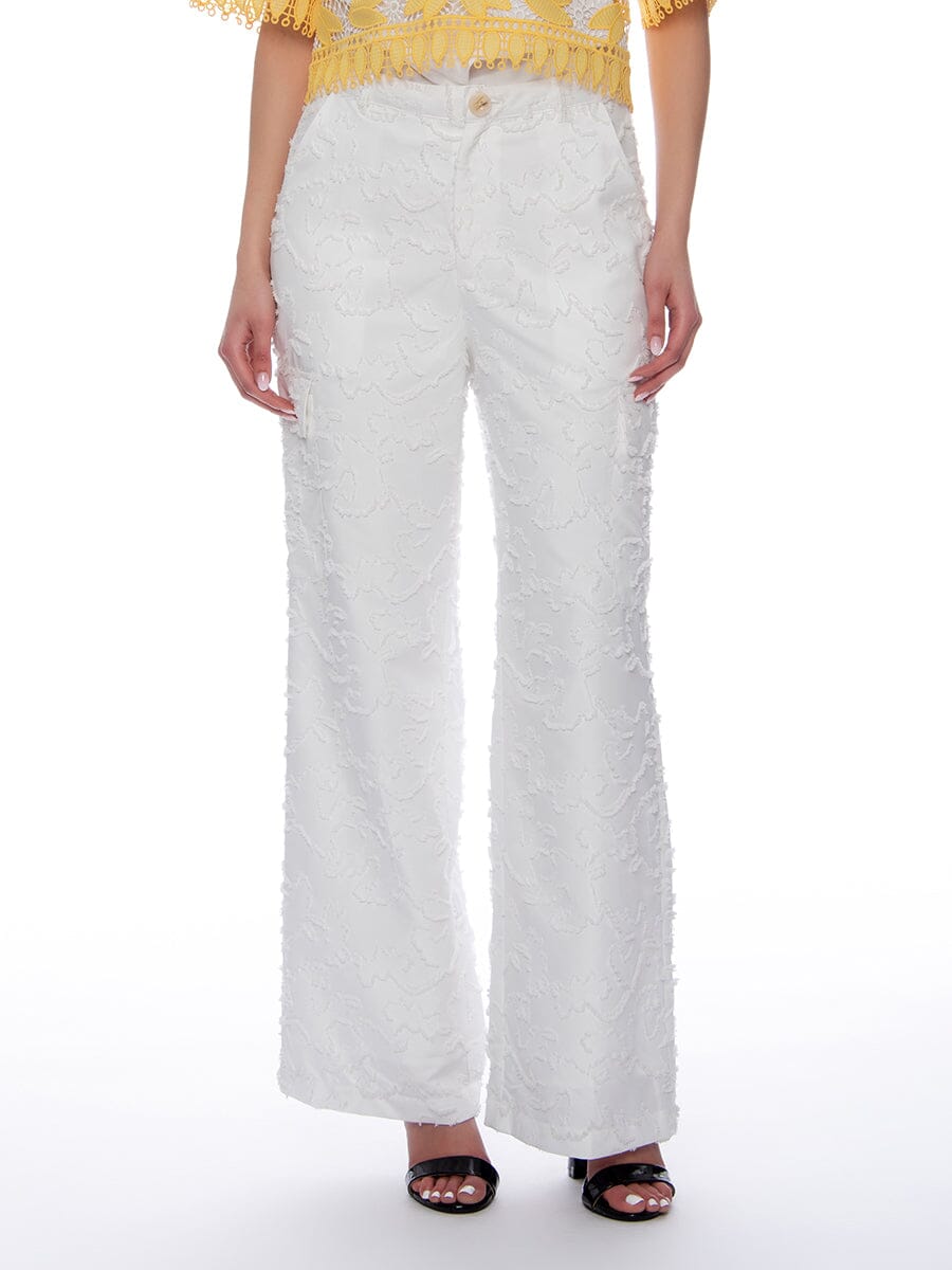 Solid Fringe Pattern Cargo Pants SET Gracia Fashion WHITE S 