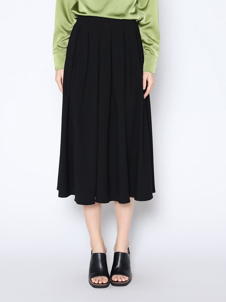 Solid Wide-Pleated Long A-line Skirt SKIRT Gracia Fashion BLACK S 