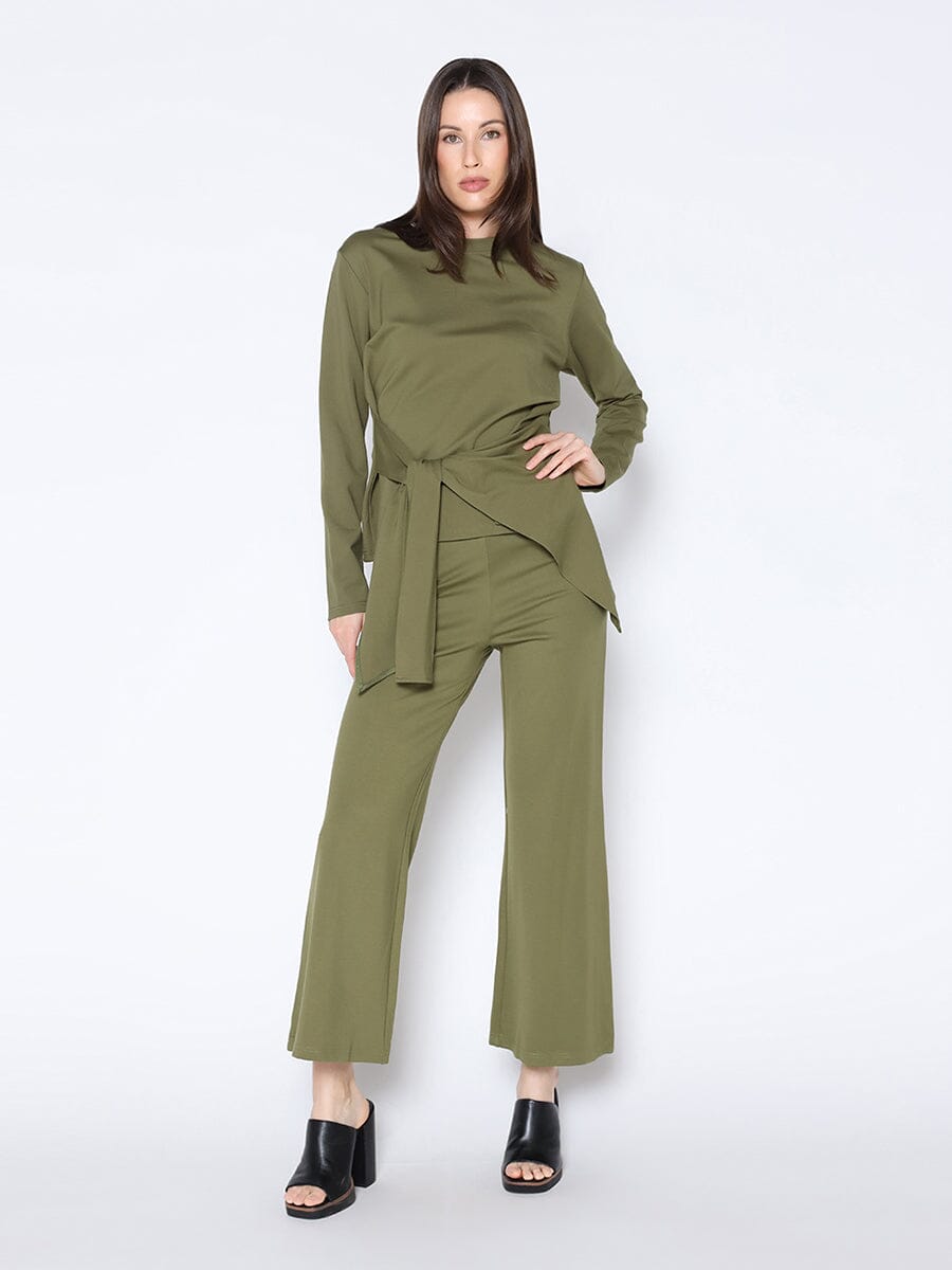 Spangle Detail on the Waist Pants SET Gracia Fashion OLIVE S 