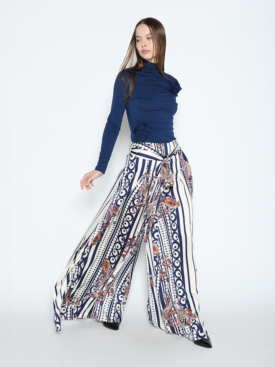 Stripe Printing Pattern Long Wide Pants PANTS Gracia Fashion NAVY S 