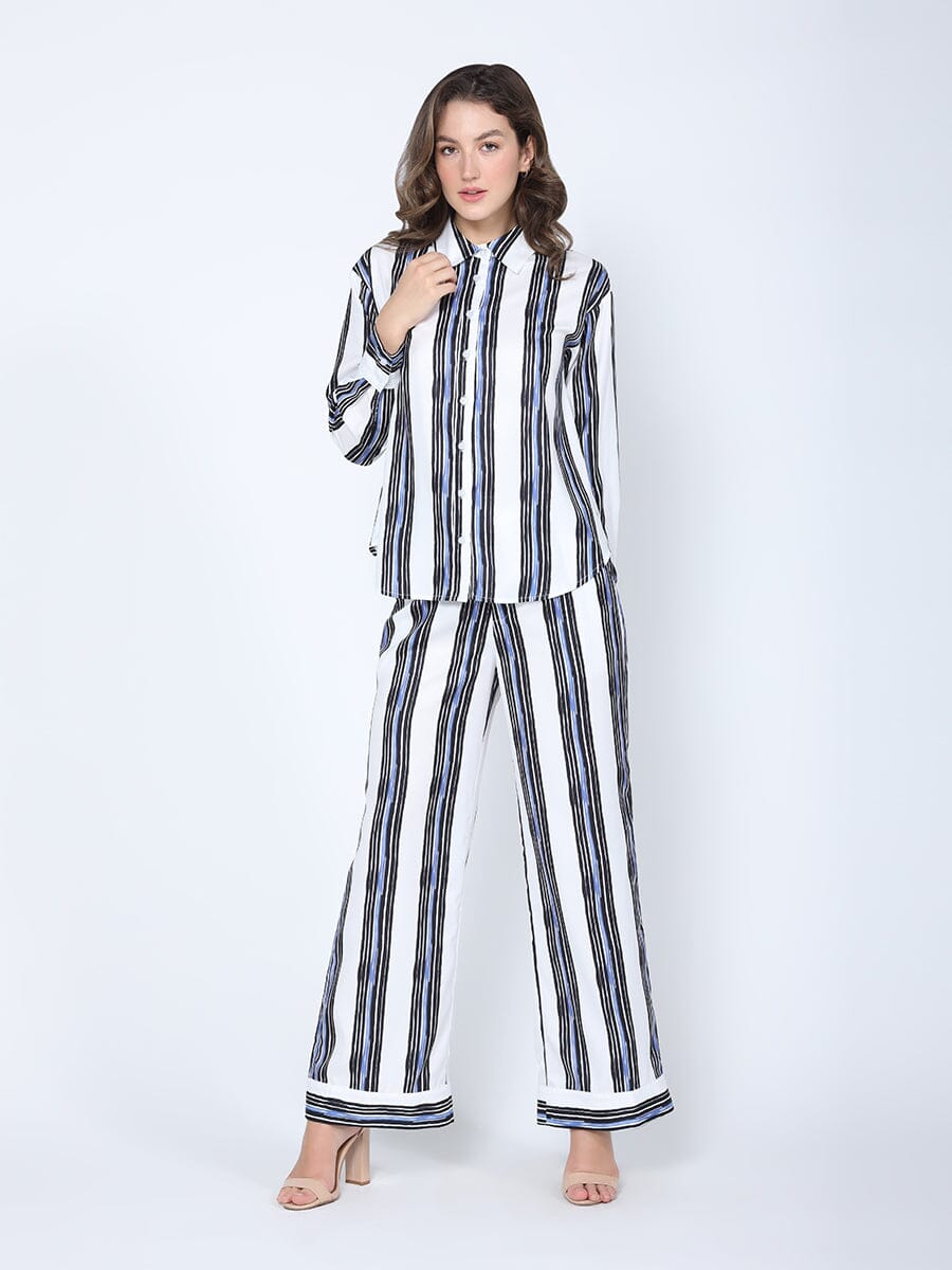 Striped Wide Leg Pajama Set Pants PANTS Gracia Fashion WHITE S 