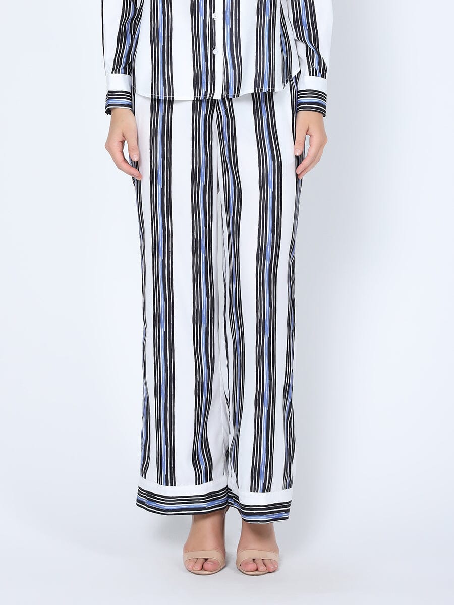 Striped Wide Leg Pajama Set Pants PANTS Gracia Fashion WHITE S 