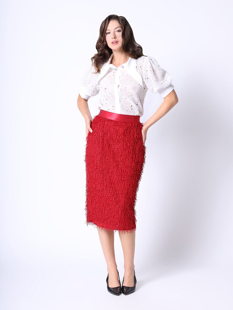 Tinsel Style Pencil Skirt SKIRT Gracia Fashion RED S 