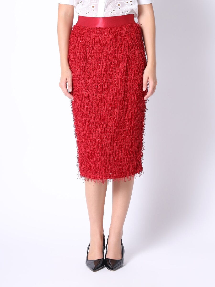 Tinsel Style Pencil Skirt SKIRT Gracia Fashion RED S 