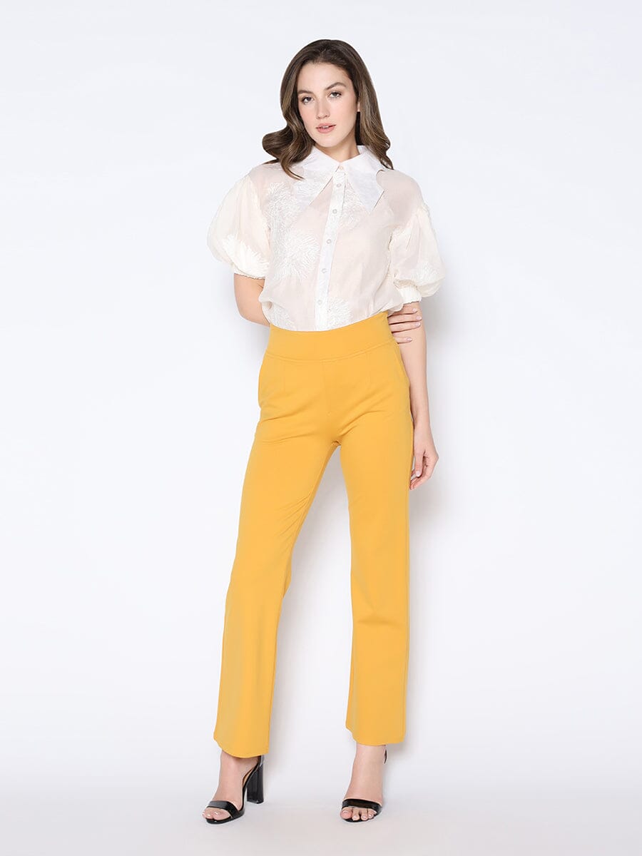 Waist Band Stretched Fitted Pants PANTS Gracia Fashion MUSTARD S 