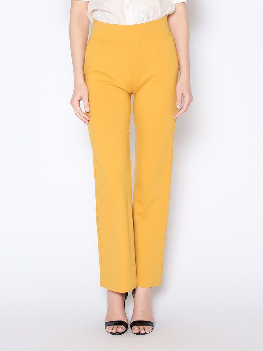 Waist Band Stretched Fitted Pants PANTS Gracia Fashion MUSTARD S 