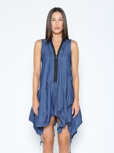 Wide Hem Sleeveless Denim Dress DRESS Gracia Fashion DENIM BLUE S 