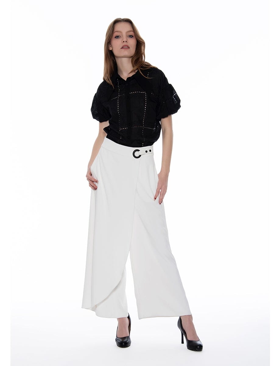 Women's Wrap Wide Leg Pants PANTS Gracia Fashion WHITE S 