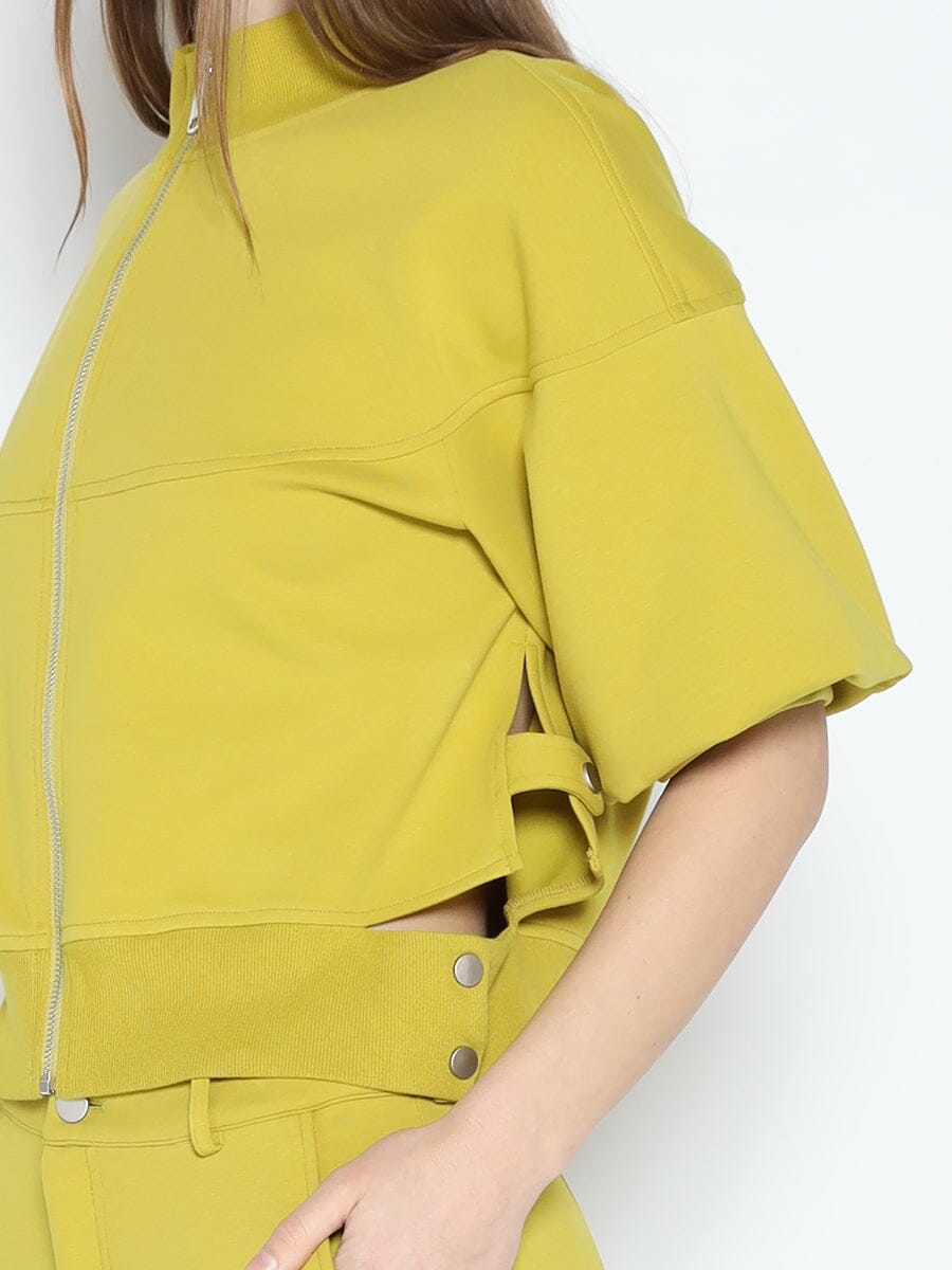 Zip-Up Split Side Puff Sleeve Jacket JACKET Gracia Fashion MUSTARD S 