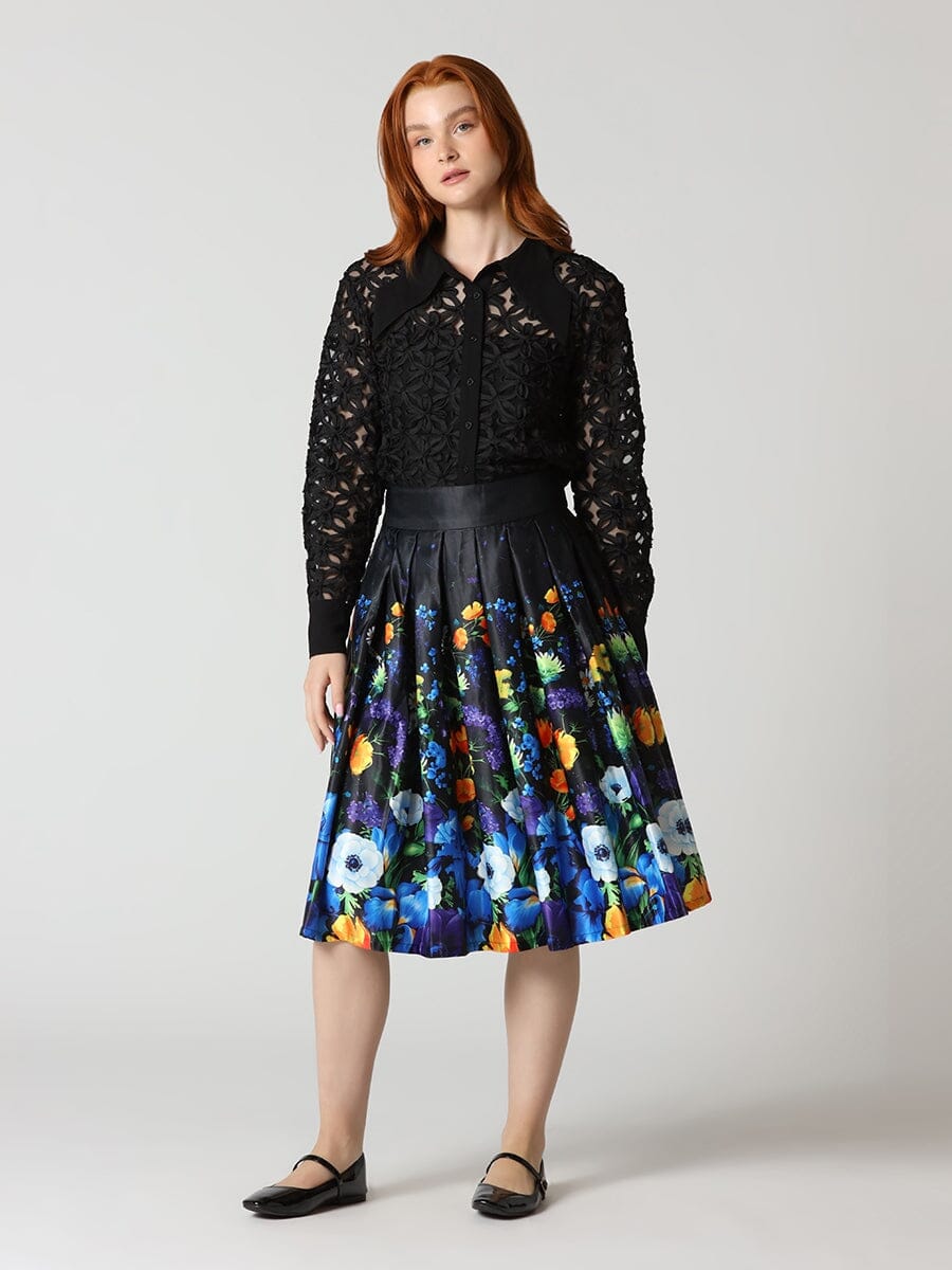 高品質人気flower pattern sheer sleeve dress〈sd220529〉 Mサイズ