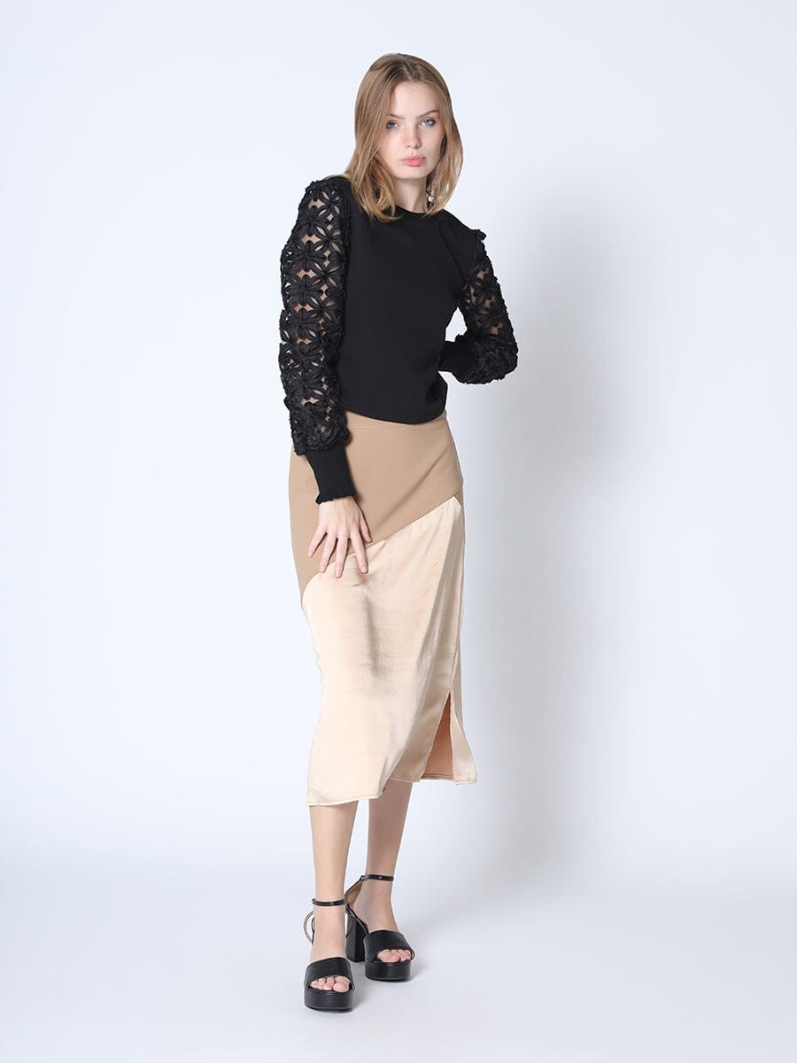 Floral neoprene outlet midi skirt