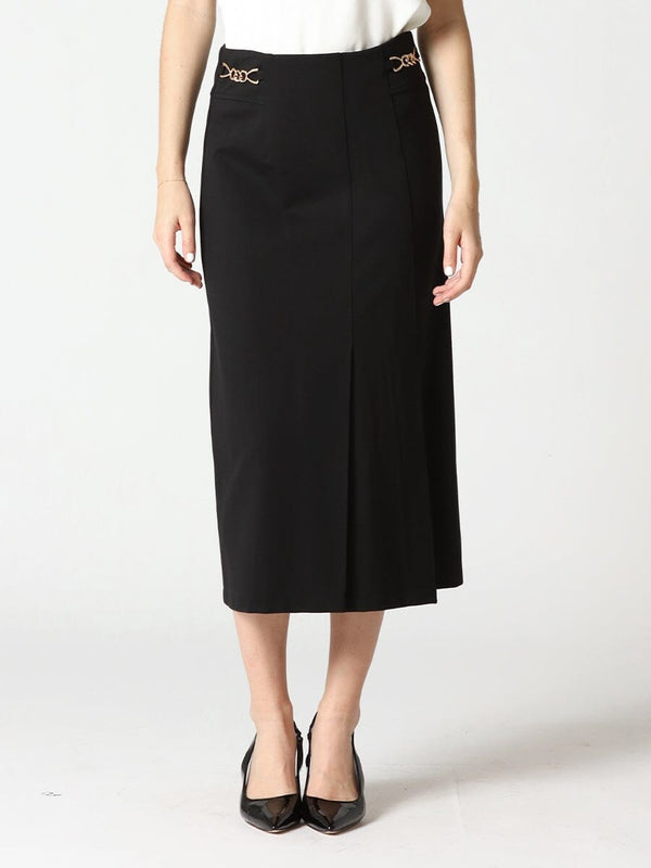 Front-Side Flap Pleated Midi Skirt with Side-Chain - Gracia Fashion