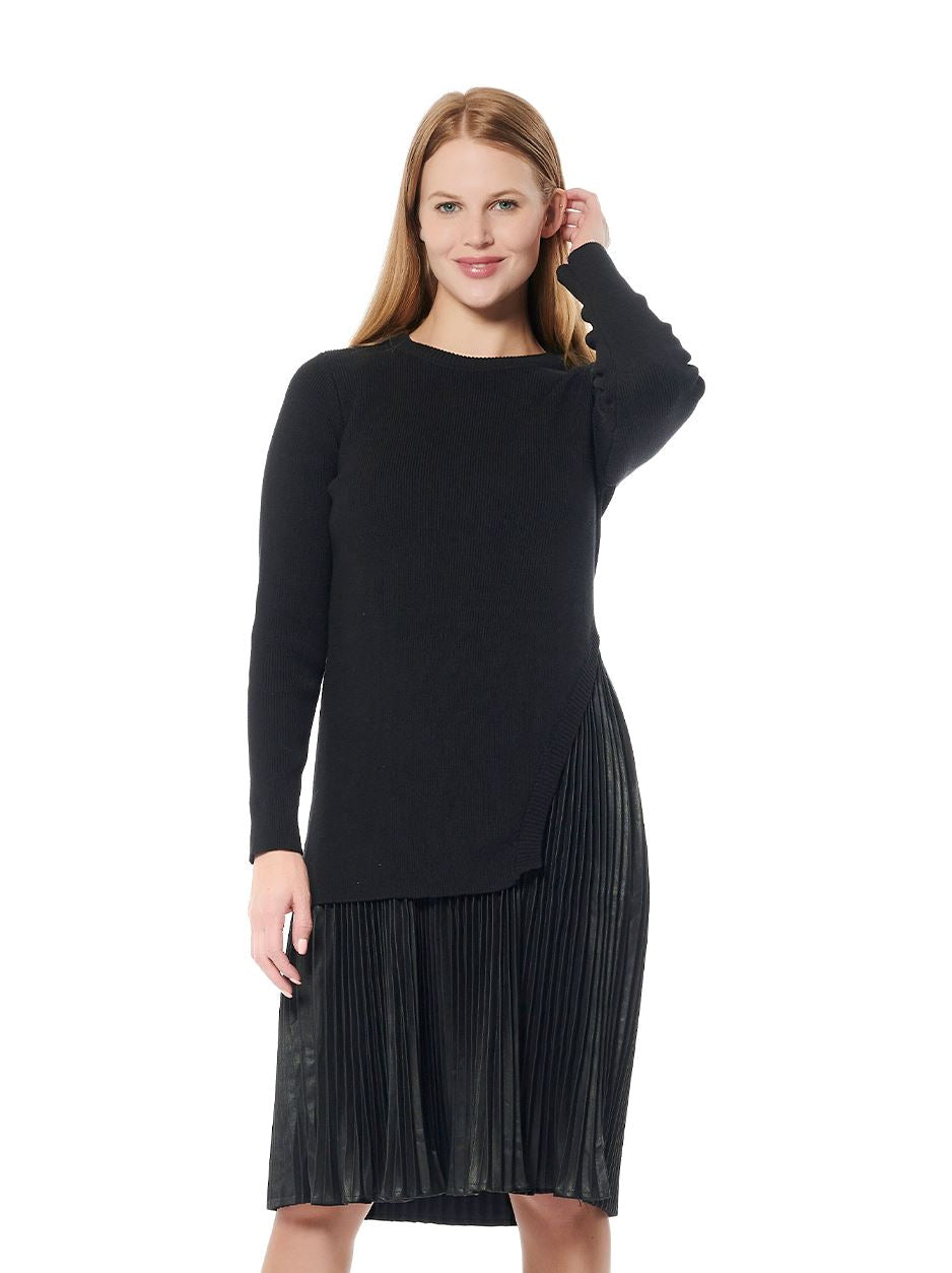 Ribbed Top Layered with Pleated Underdress - Gracia Fashion