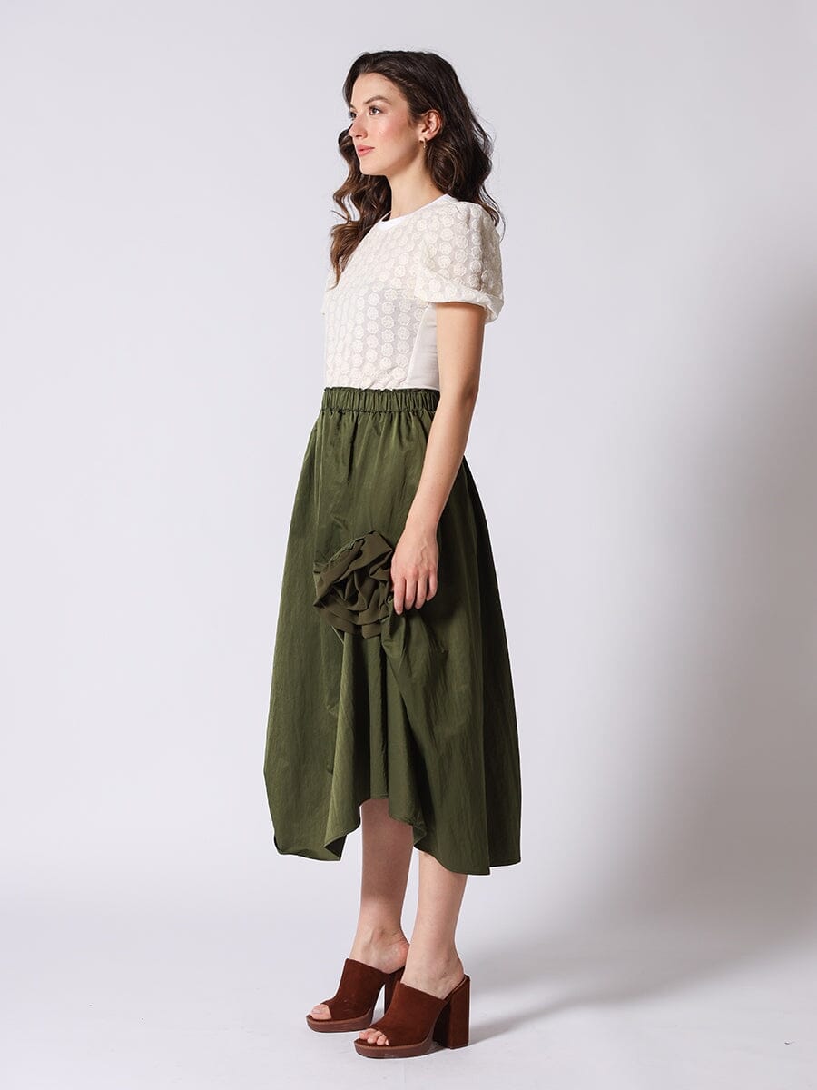Side Trim Detail Gather Skirt - Gracia Fashion