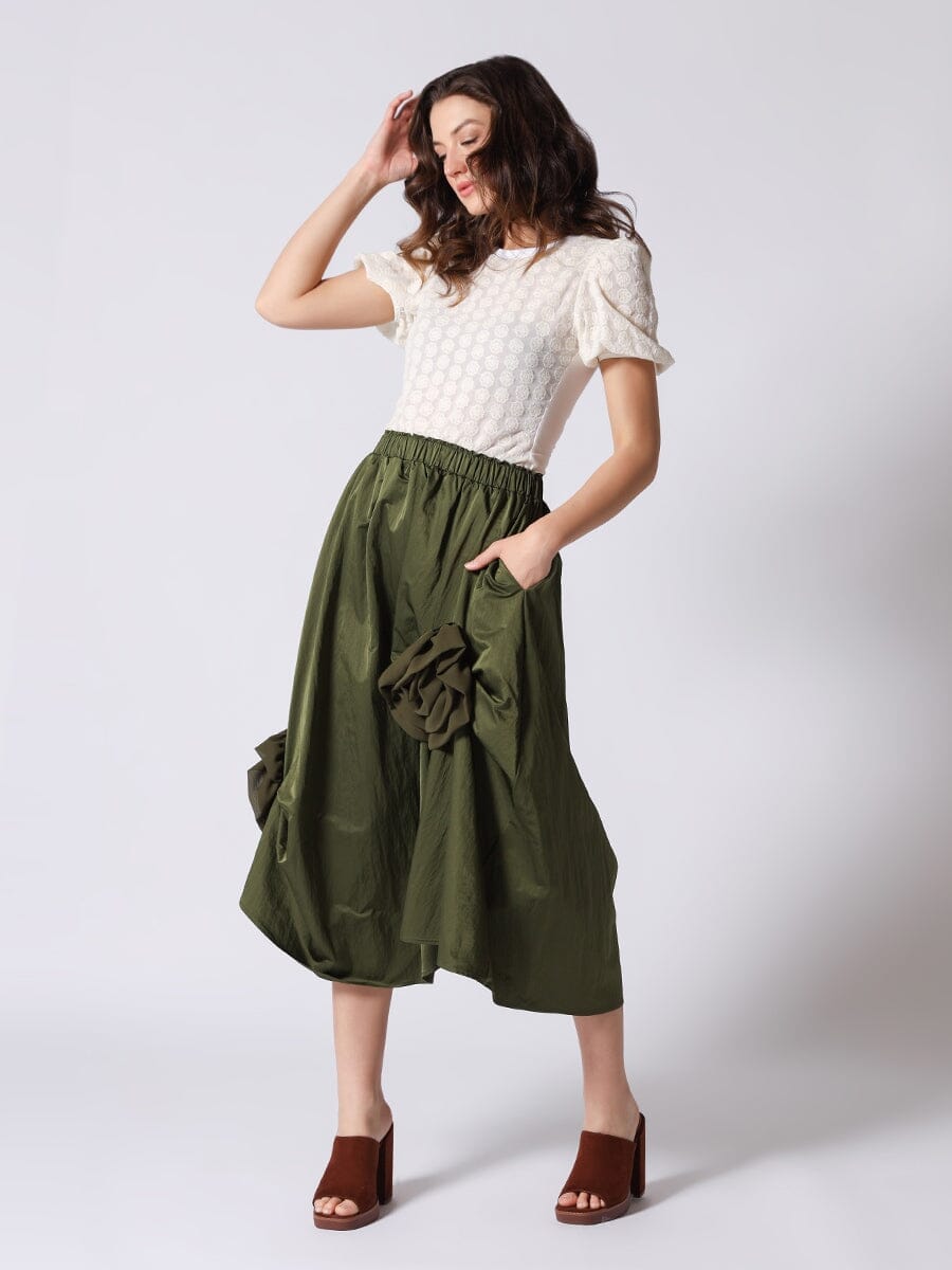 Side Trim Detail Gather Skirt - Gracia Fashion